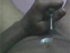 Uncut penis handjob cum